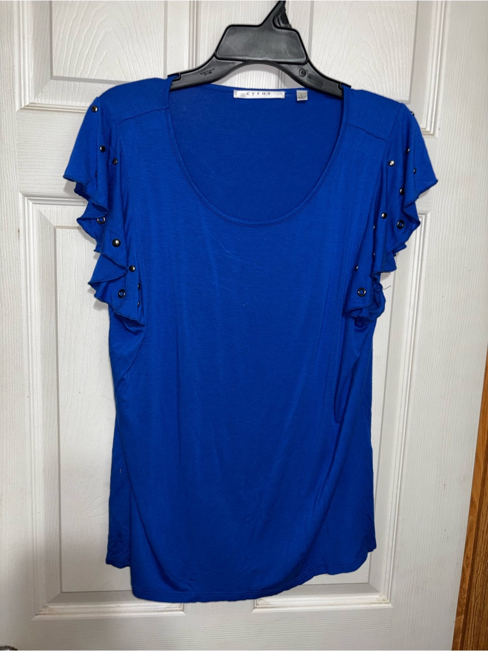 CYRUS Royal Blue Ruffle Sleeve Scoop Neck Top